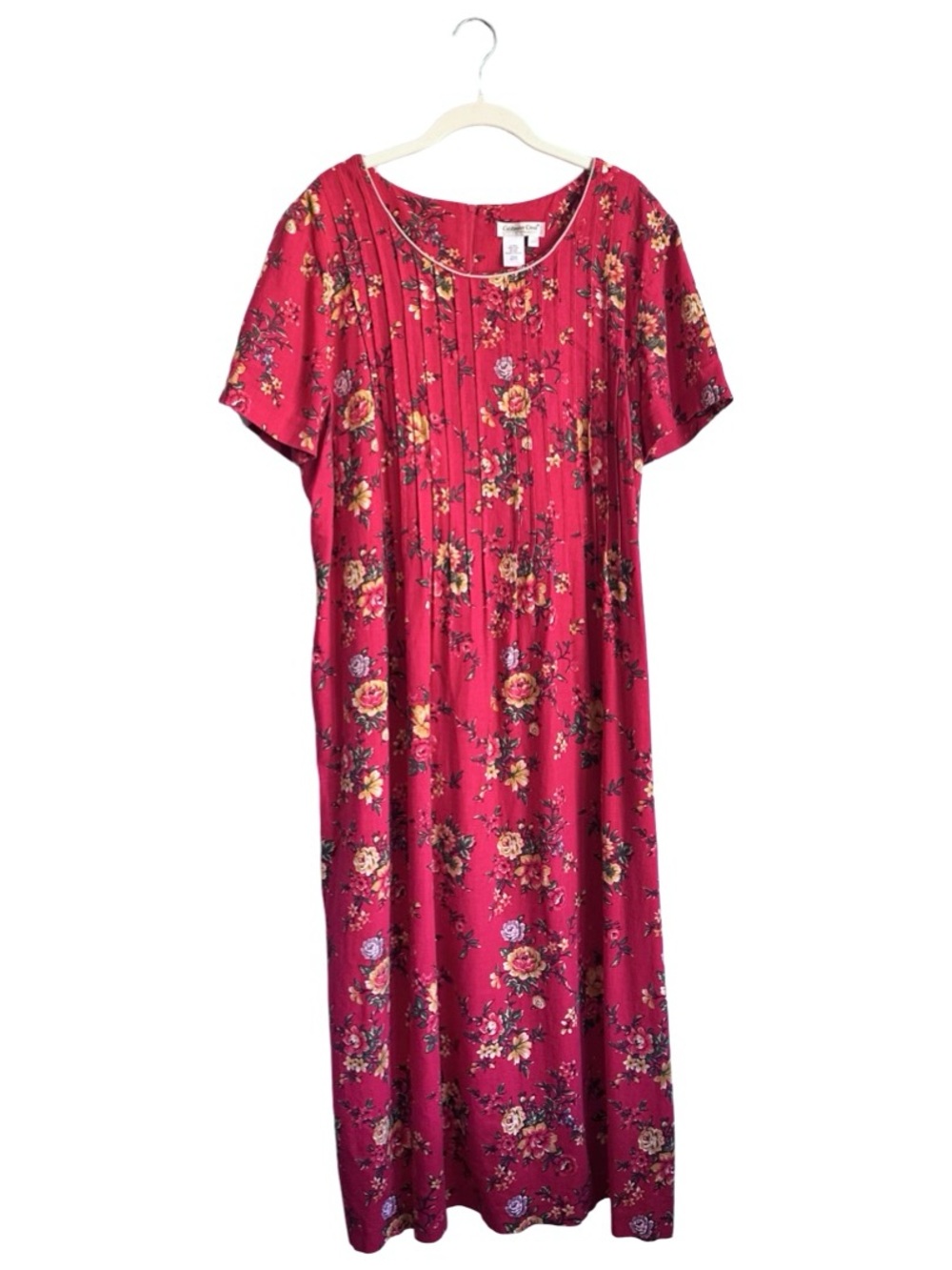 Floral Short-Sleeve Maxi Dress in Deep Pink